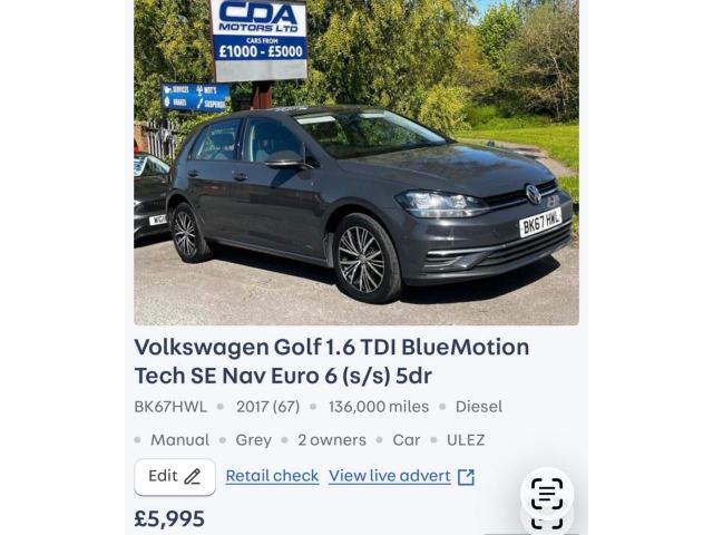 2017 (67) Volkswagen Golf 1.6 TDI BlueMotion Tech SE Nav Euro 6 (s/s) 5dr